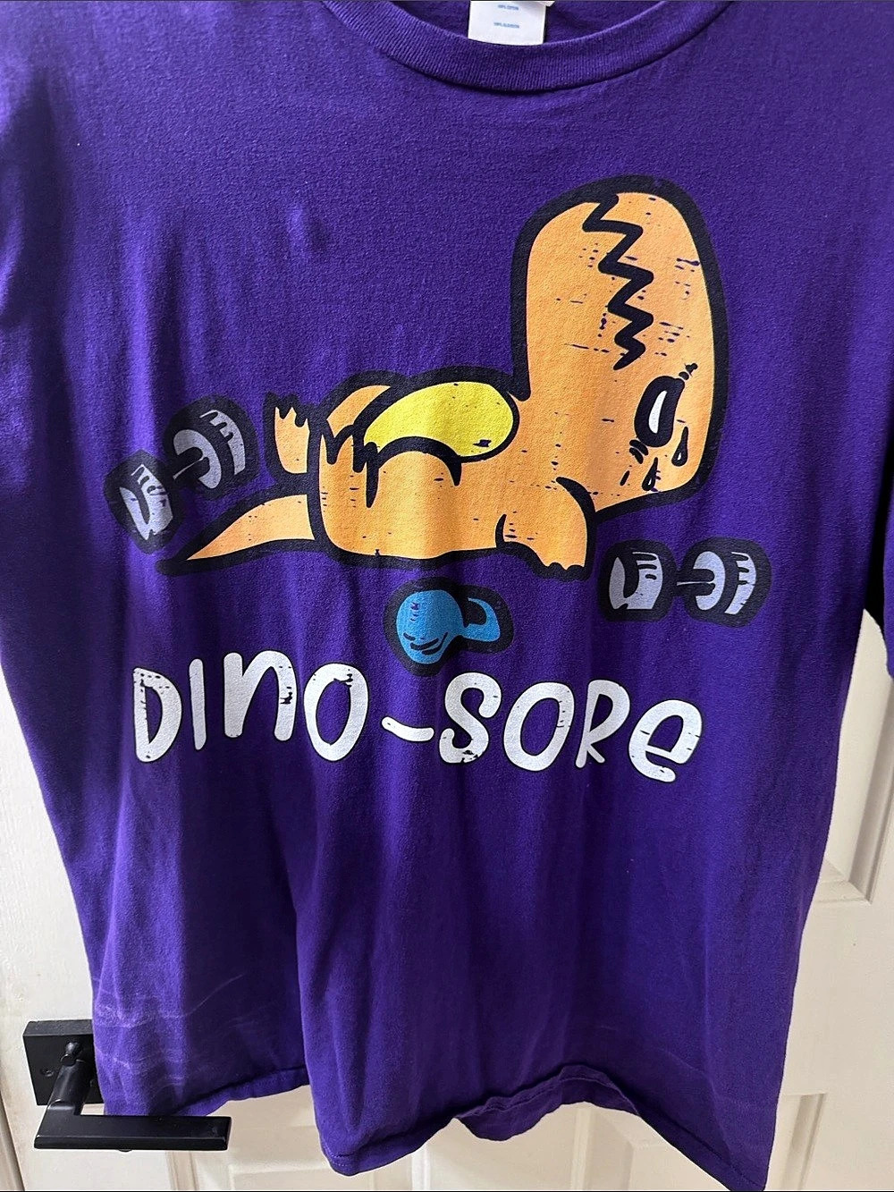 Port & Company Dino-sore Workout Graphic T-Shirt Tee Purple Large